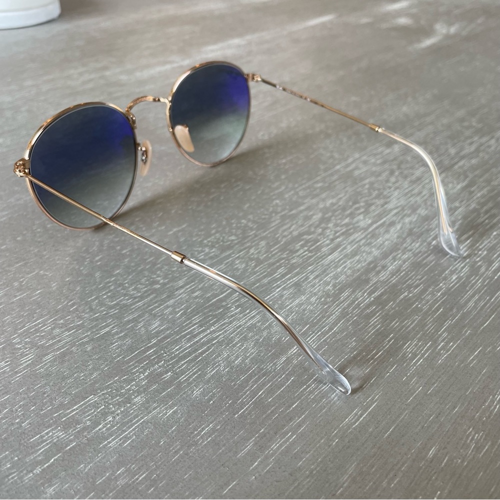 Ray-Ban Sunglasses Round Flat Lenses Gold Frame Blue Lenses - Picture 5 of 5